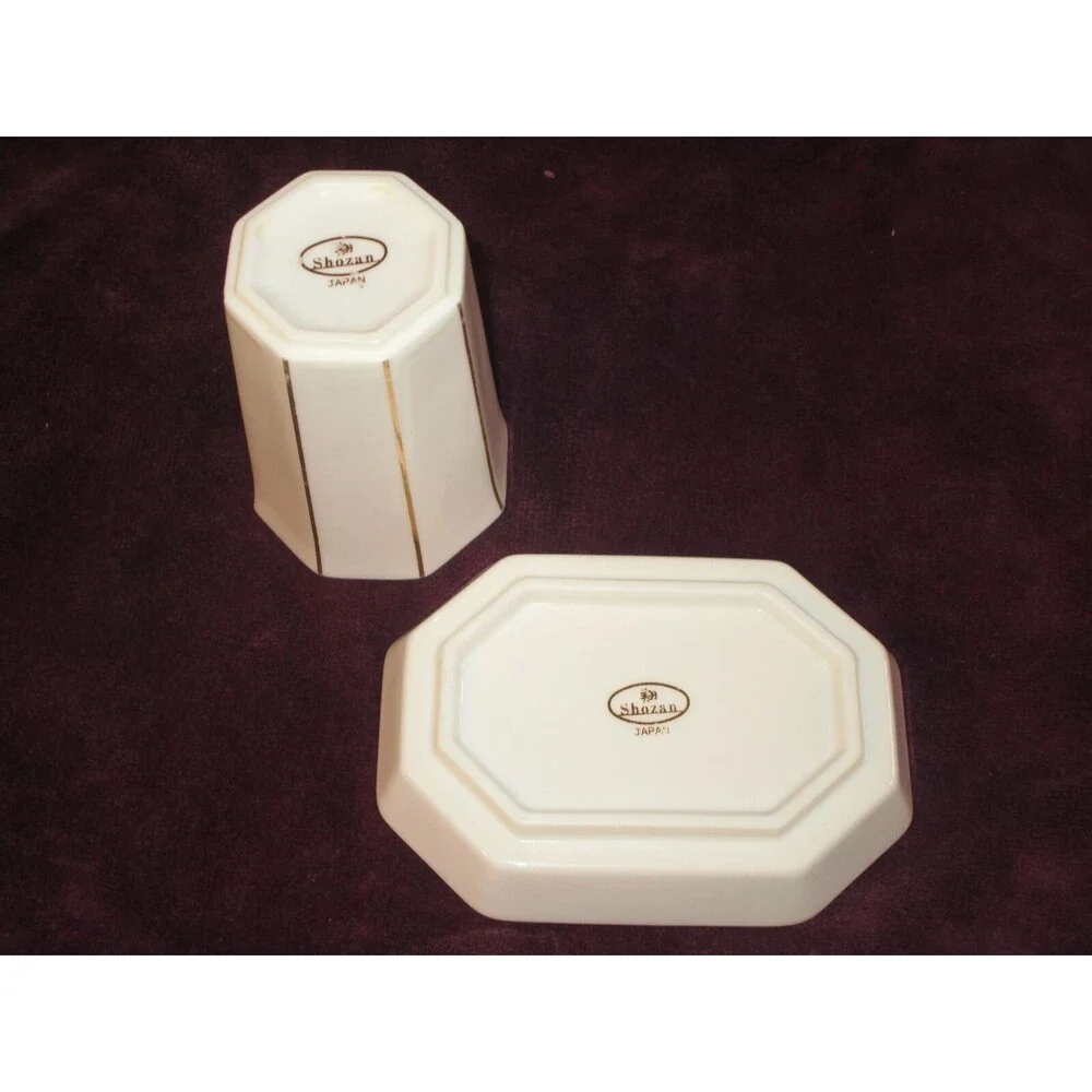 Shozan Ceramic Porcelain Soap Dish & Water Cup Made in Japan